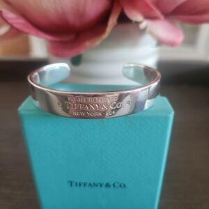 Authentic Tiffany & Co. Narrow Cuff in Sterling Silver with Diamonds Bracelet
